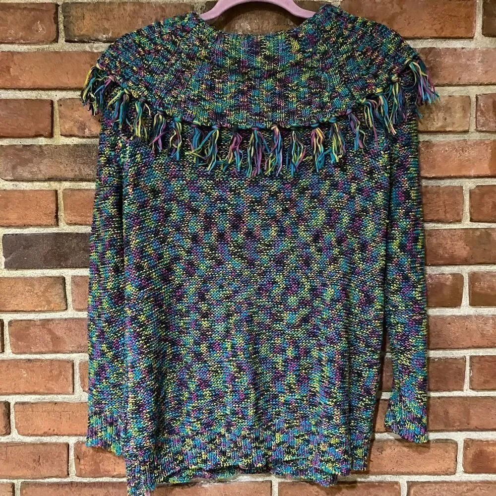 Ruby Rd Multicolor Layered Neck Top with Fringe Large - Picture 9 of 10